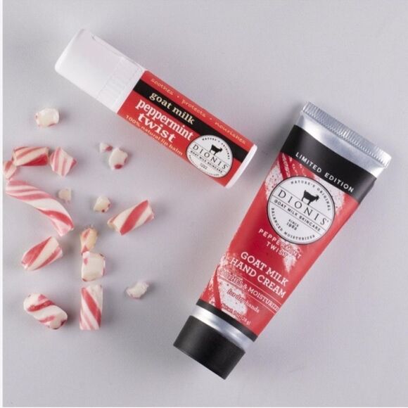 DIONIS Peppermint Twist Goat Milk Lip Balm & Hand Cream Gift Set - Picture 3 of 13